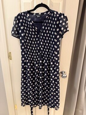 Robert Louis Navy Blue and White Polka Dot Midi Dress